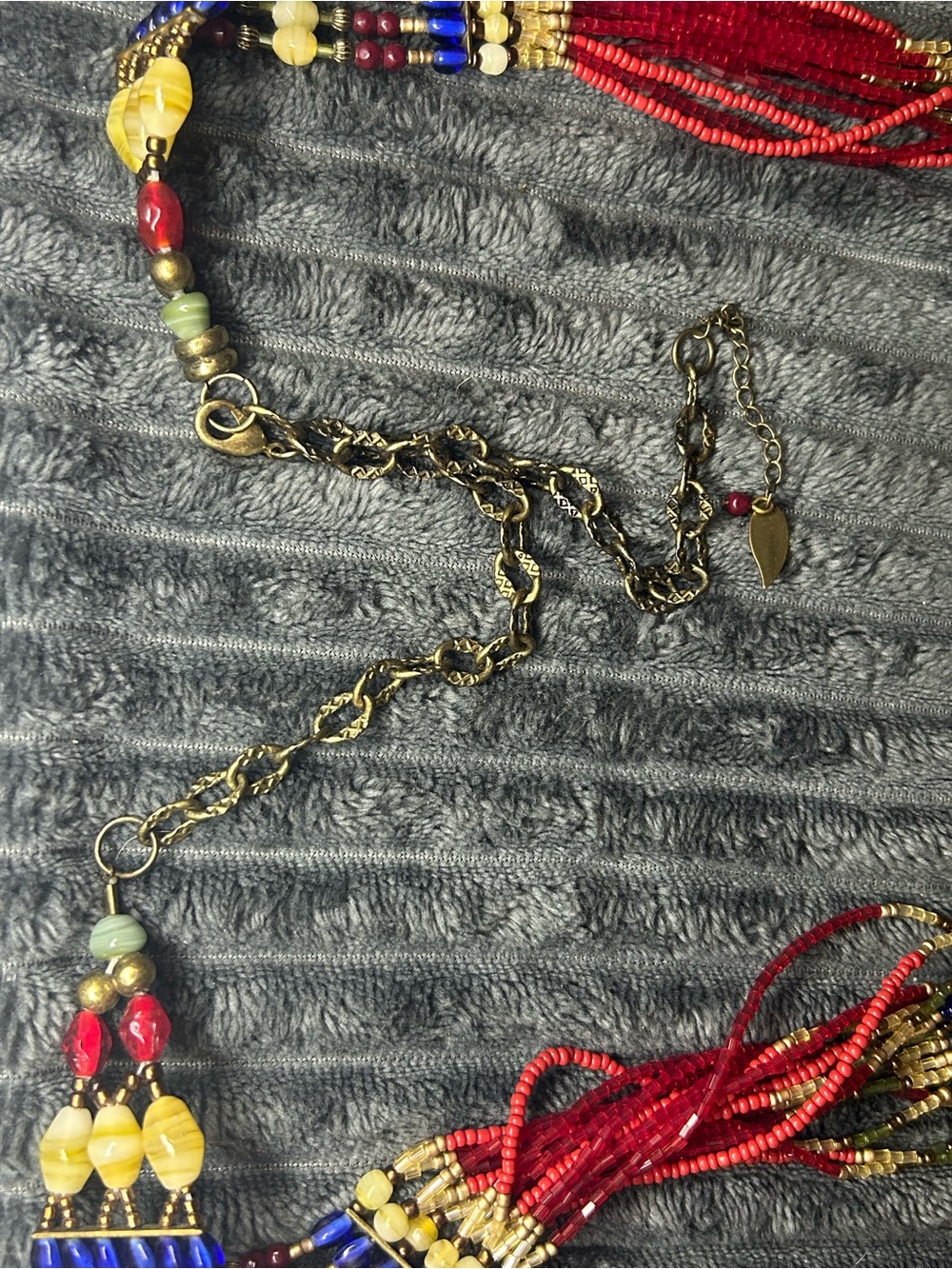 Coldwater Creek Red, Blue, Gold Multistrand Beaded Fringe Necklace - Picture 8 of 9